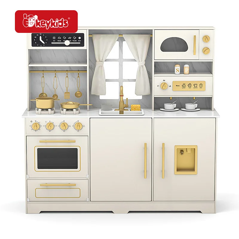 Interactive Wooden Play Kitchen Set with Lights & Sounds - Pretend Chef Cooking Toy for Toddlers & Kids W10K039